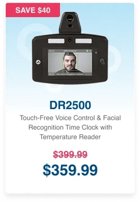dr2500 touch-free voice control & facial recognition time clock with temperature reader